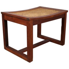 Vintage Midcentury Scandinavian Modern Teak and Cane Bench Stool Ottoman