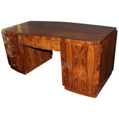 French Art Deco Glass Top Rosewood Desk with Chrome Hardware