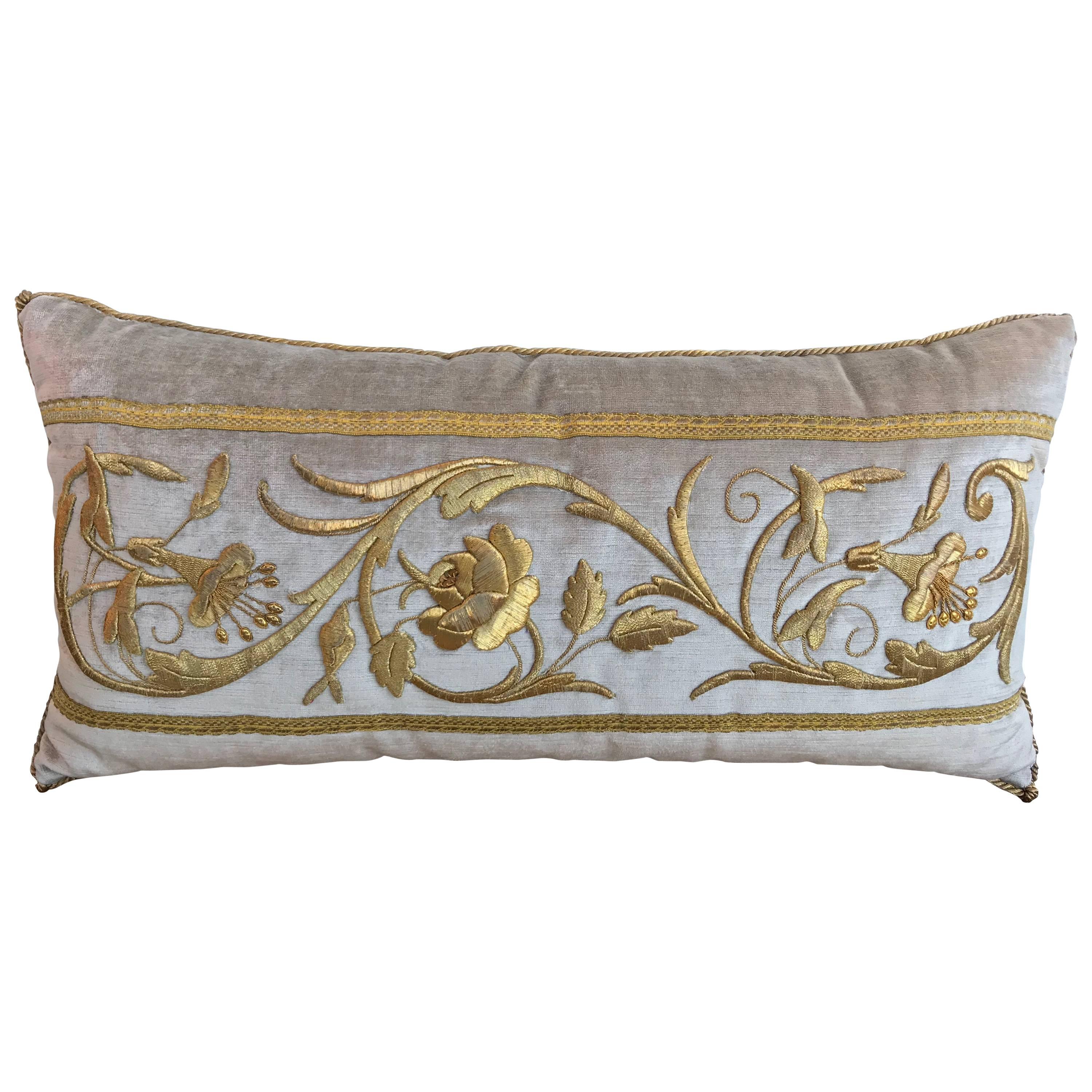 Antique European Gold Metallic Embroidery Pillow For Sale