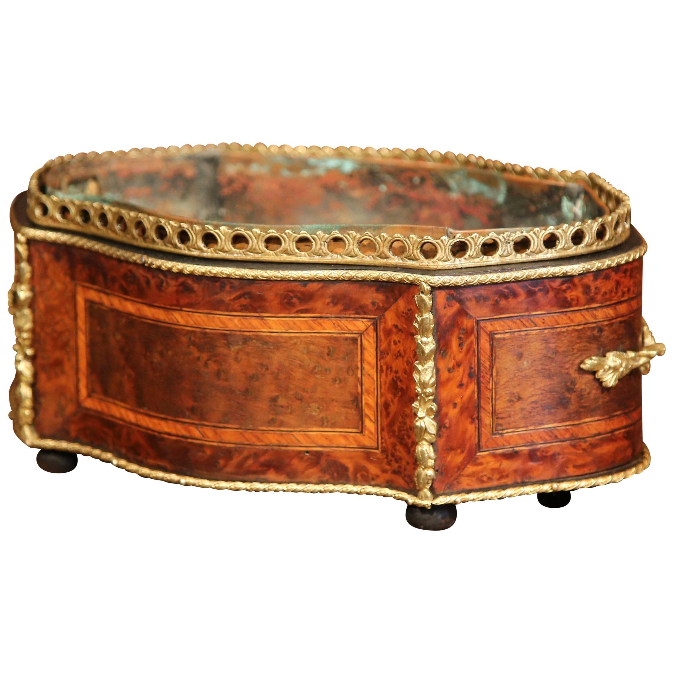 19th Century French Oval Rosewood Jardinière with Marquetry and Bronze Mounts