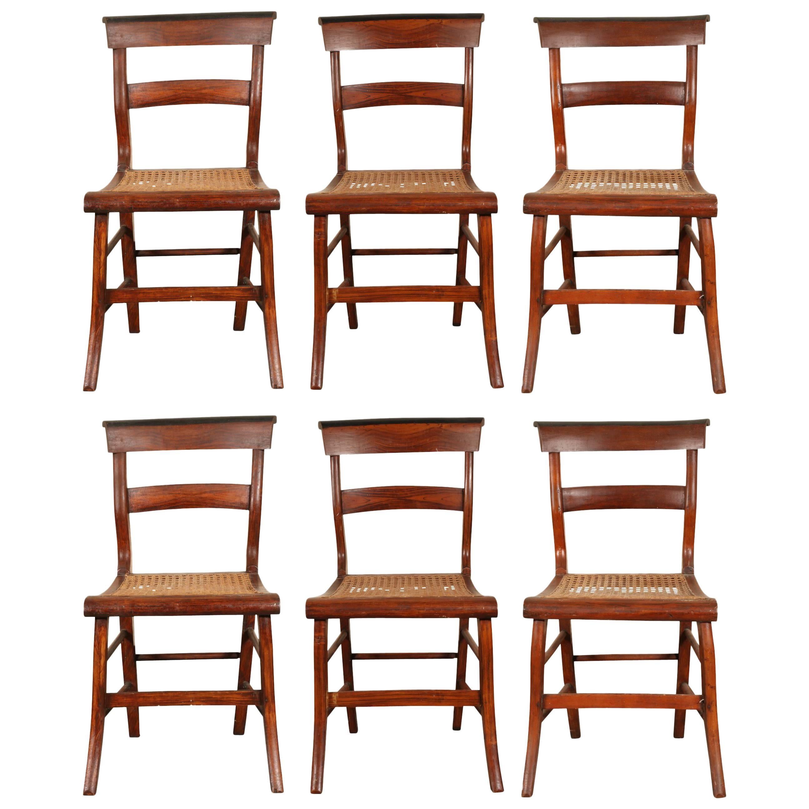 Set of Six Side Chairs Faux Painted and Caned