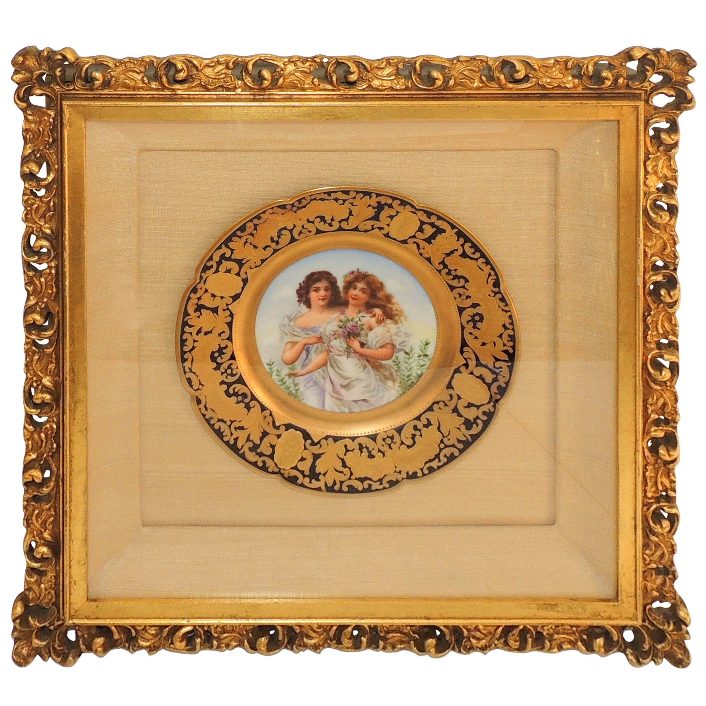 French Hand-Painted Portrait Plate Two Maidens Jules Etienne Rue De Paradis