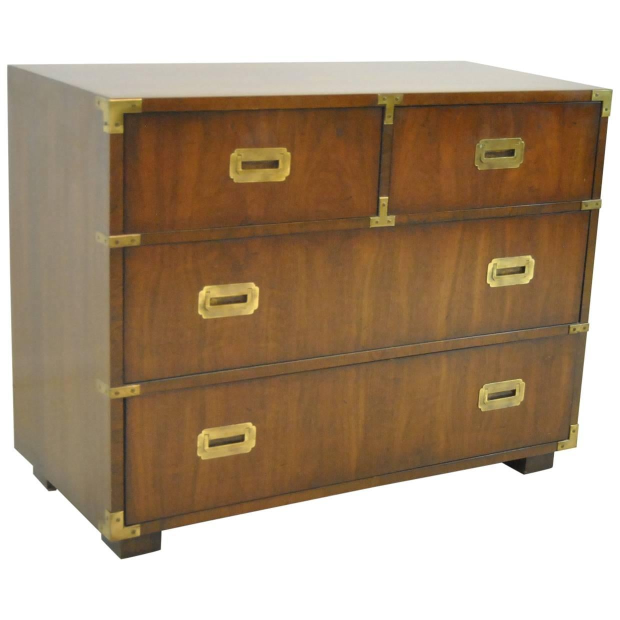 Campaign Style Four-Drawer Chest in Dark Walnut by Lane Furniture