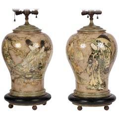 Pair of Japanese Églomisé Vases Mounted as Lamps