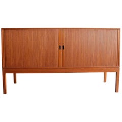 Danish Two Sided Tambour Door Teak Credenza with Bookcase