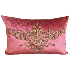 Antique Ottoman Raised Gold Metallic Embroidery Pillow