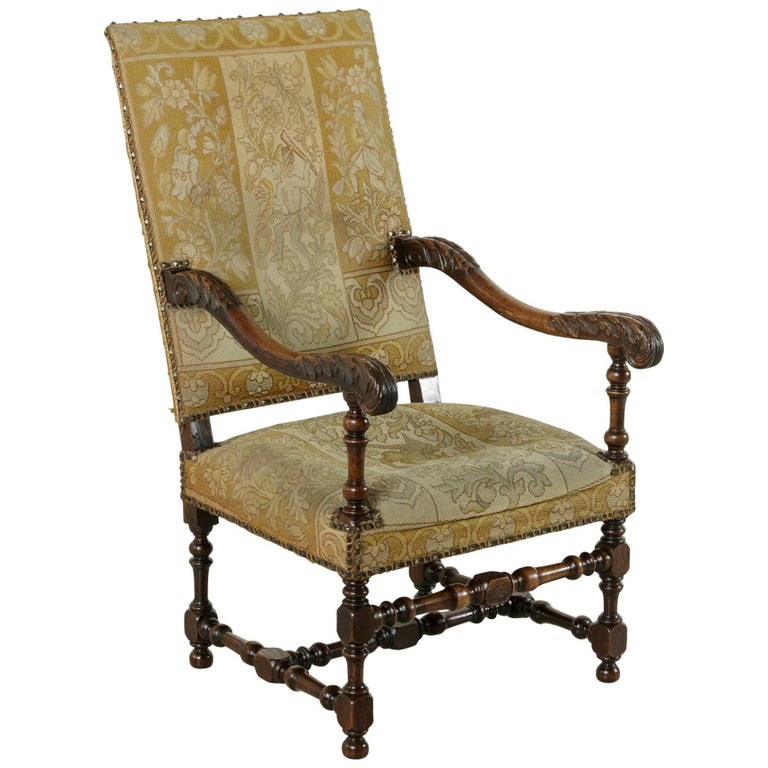 Late 19th Century HandCarved Walnut Louis XIV Style Armchair with