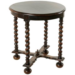 Late 19th Century French Hand-Carved Oak Round Side Table with Barley Twist Legs