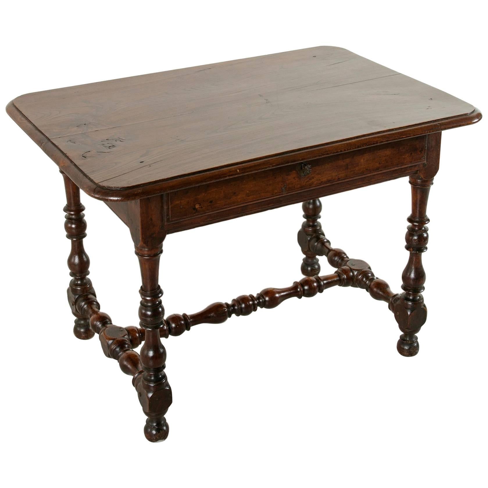 18th Century Louis XIII Style Oak Table with Turned Legs and Single Drawer