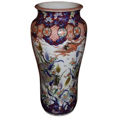 19th Century Japanese Polychrome Tall Porcelain Vase in the Imari Palette