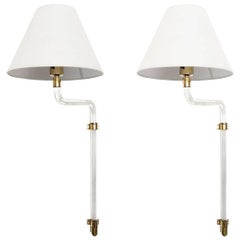 1970s Peter Hamburger for Knoll Bent Lucite and Brass Wall Sconces