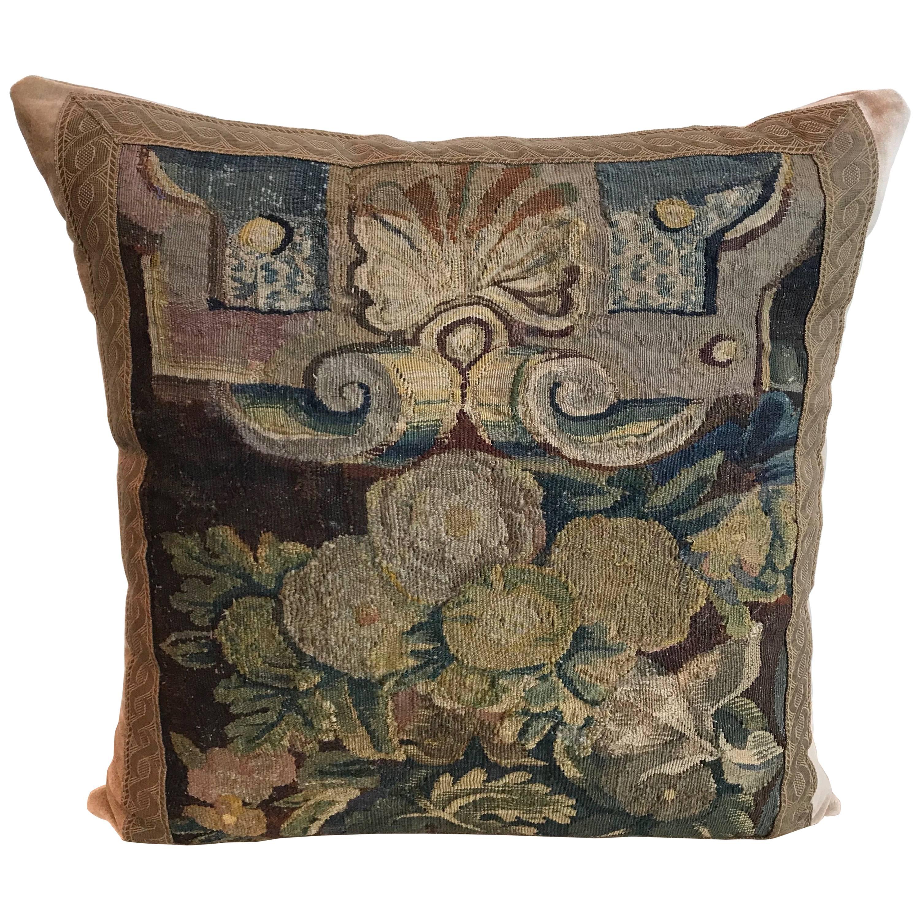 17th Century Tapestry Fragment Pillow For Sale