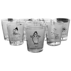 Group of Eight Vintage Midcentury Cocktail Glasses by Cartoonist William Steig