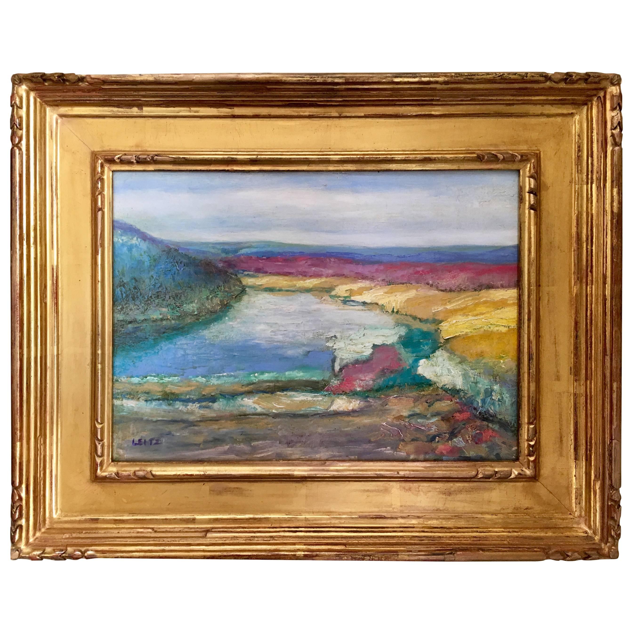 Peinture originale signée Jeffrey Leitz - Paysage de rivage du Connecticut en vente
