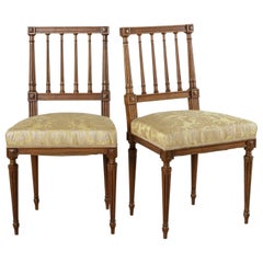 Pair of Late 19th Century French Hand-Carved Walnut Louis XVI Style Side Chairs