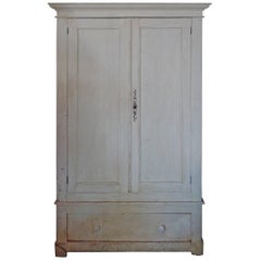 French Painted Pine Armoire with Two Doors, Three Shelves and One Bottom Drawer