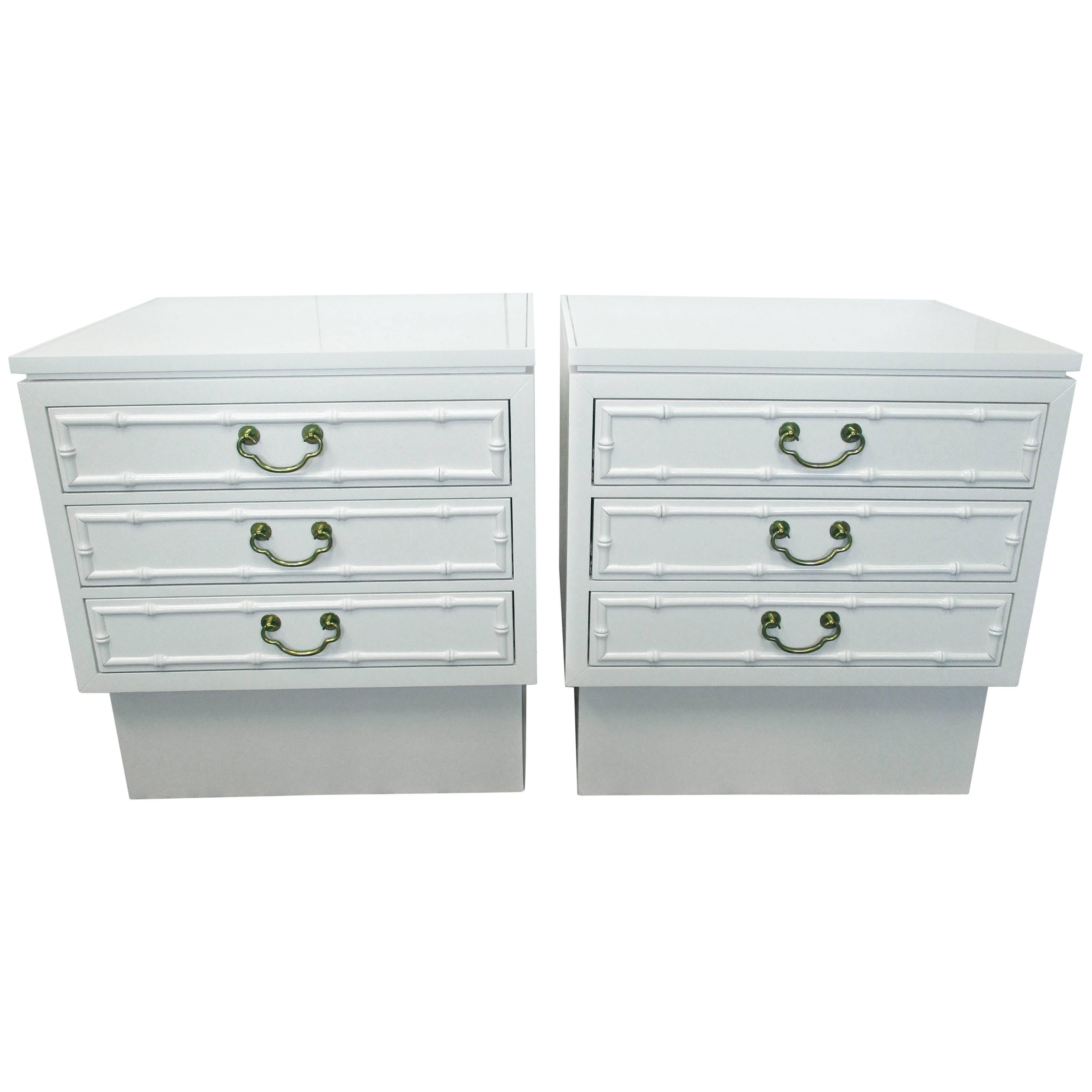 Pair of White Lacquered Ficks Reed Nightstands