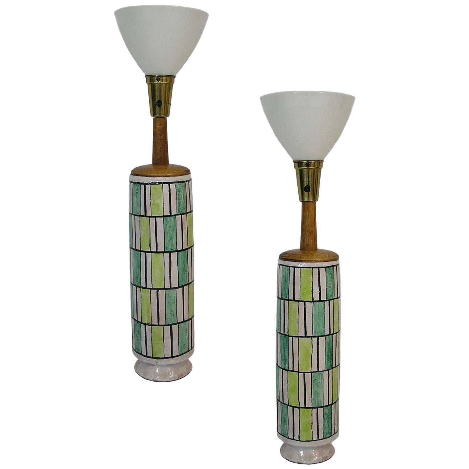 Large Pair of Italian Ceramic Table Lamps by Raymor, circa 1950s For Sale
