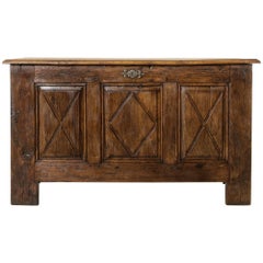 19th Century French Hand Pegged Oak Louis XIII Style Coffer Desk, Six Drawers