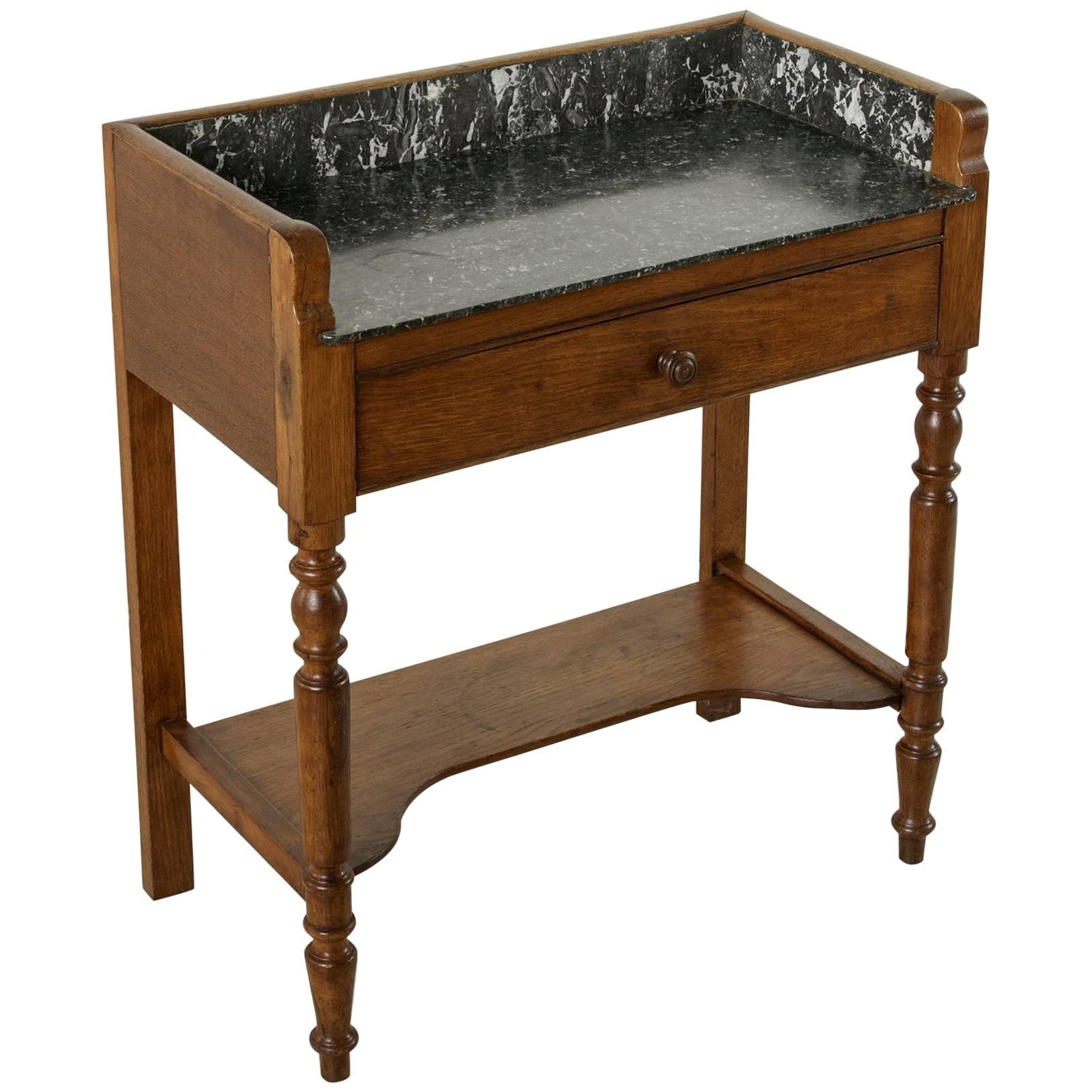 Late 19th Century French Oak Console Table or Dry Bar with Saint Anne Marble Top