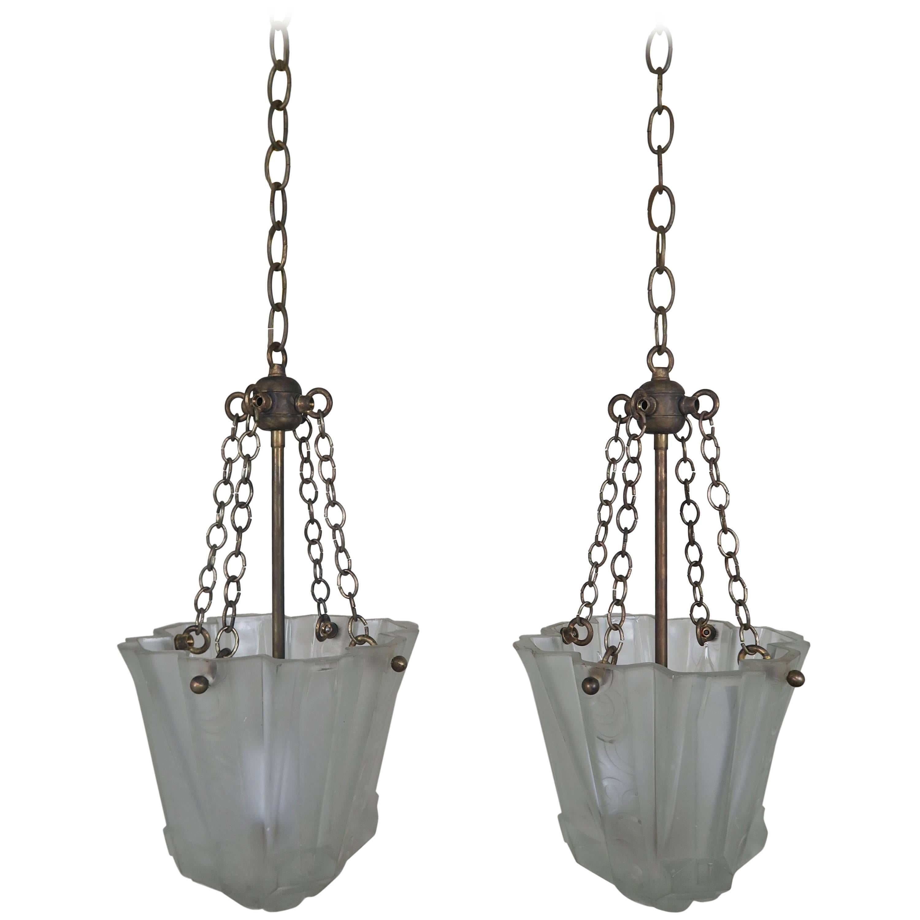 Pair of Art Nouveau Hanging Light Fixtures