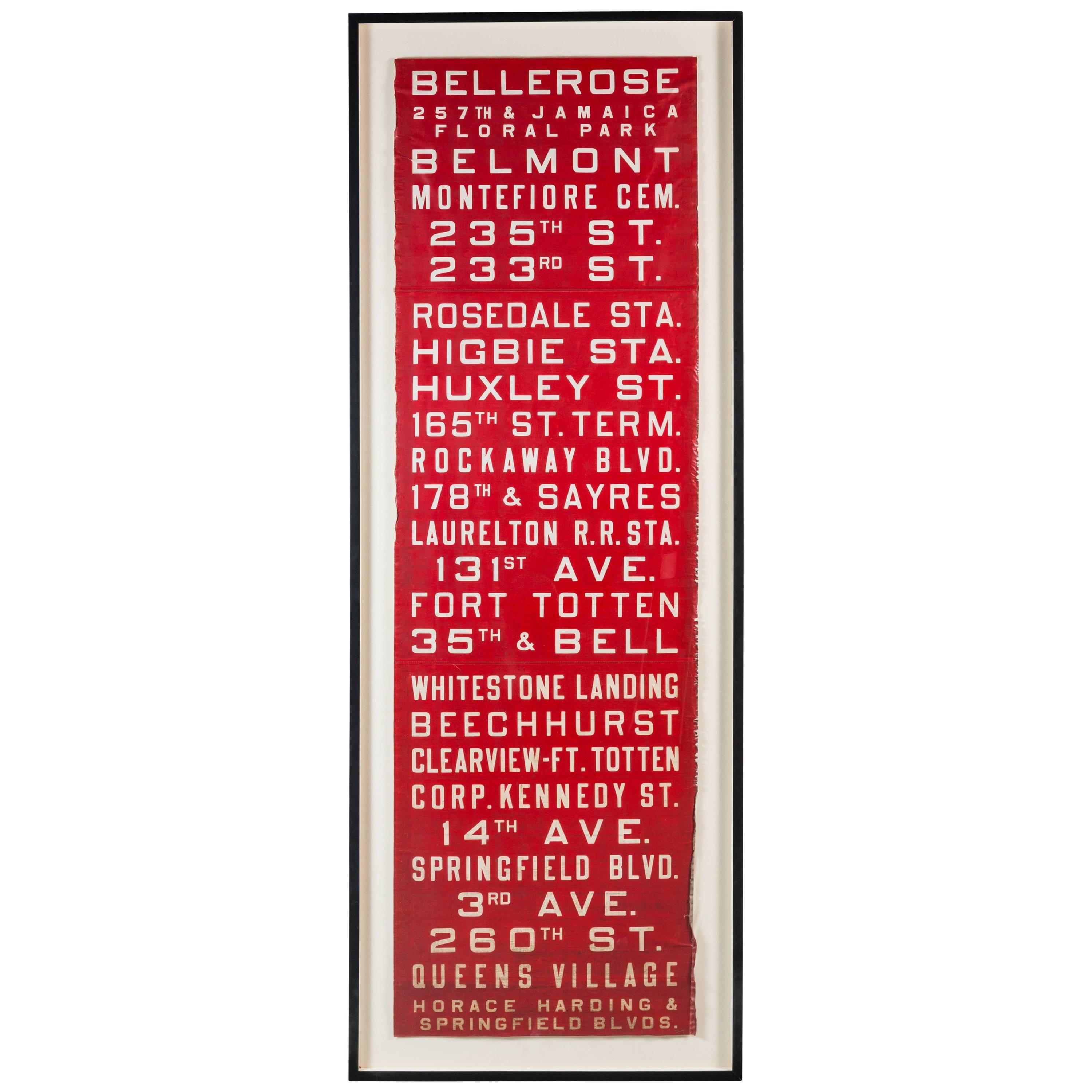 Red and White Graphic New York Bus Subway Destination Sign