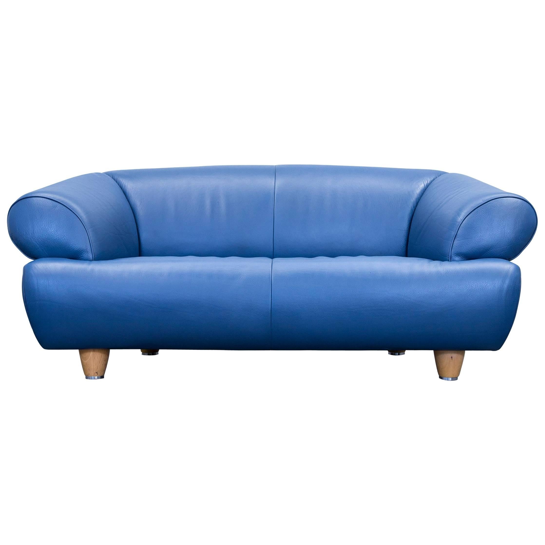 De Sede DS 91 Designer Sofa Leather Blue Two-Seat Couch Modern