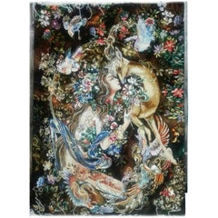 Master Farshchian Inspiration, Hand-Knotted Wall Carpet Genuine Persian Tabriz