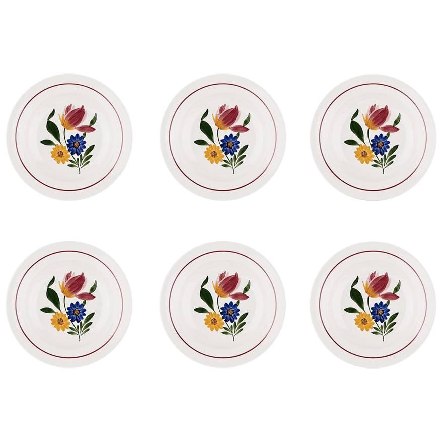 Vintage French Decorative Soup Plates, Set of Six
