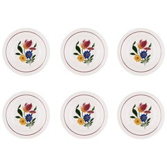Vintage French Decorative Soup Plates, Set of Six