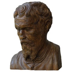 Unique Hand-Carved Sculpture/Bust of Michelangelo Buonarroti by Walther Kieser