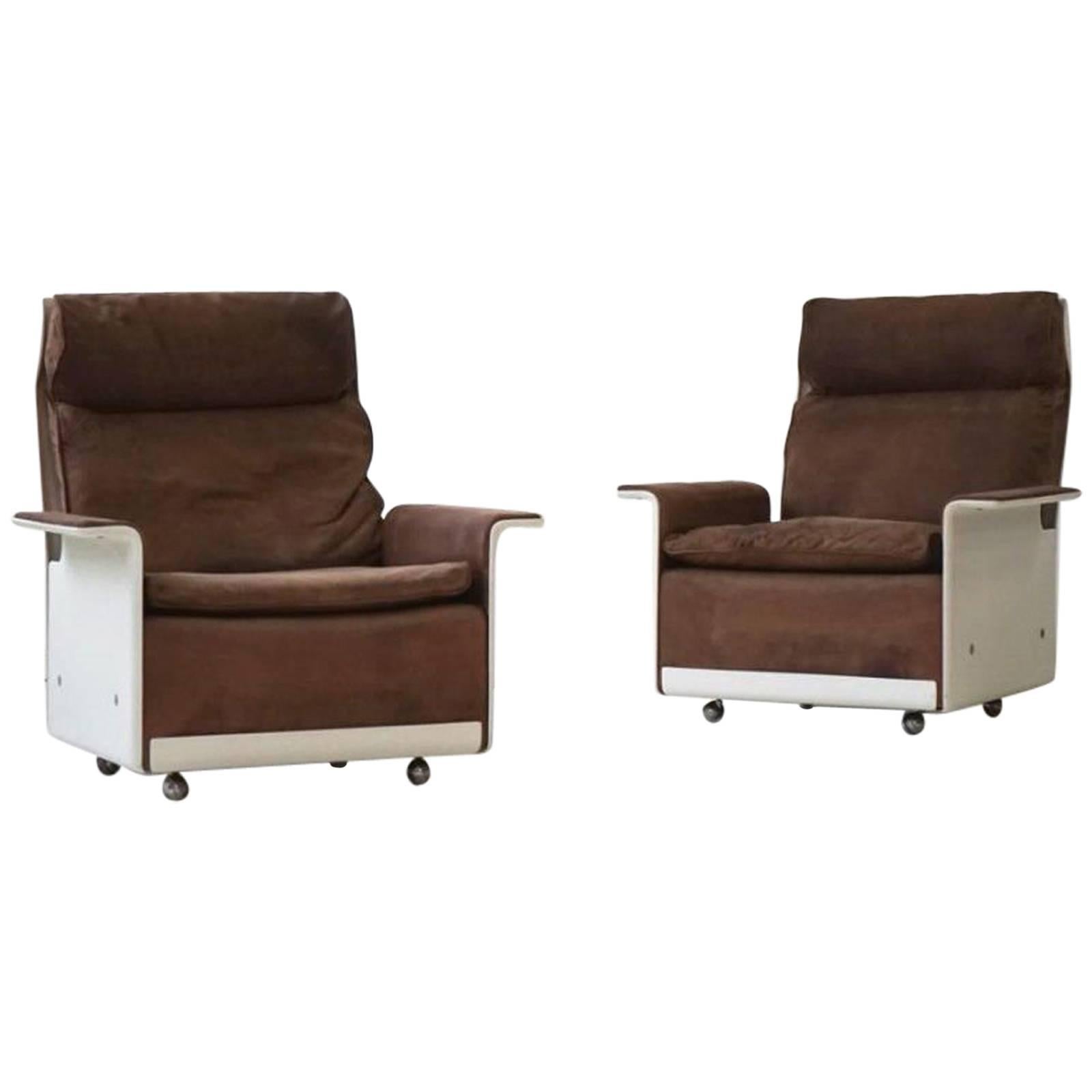 Set of Two Lounge Armchairs Dieter Rams for Vitsoe, RZ 62 620, Nubuck Leather