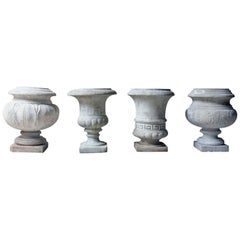 Fine Group of Four Neoclassical Revival White Marble Urns, circa 1900-1925