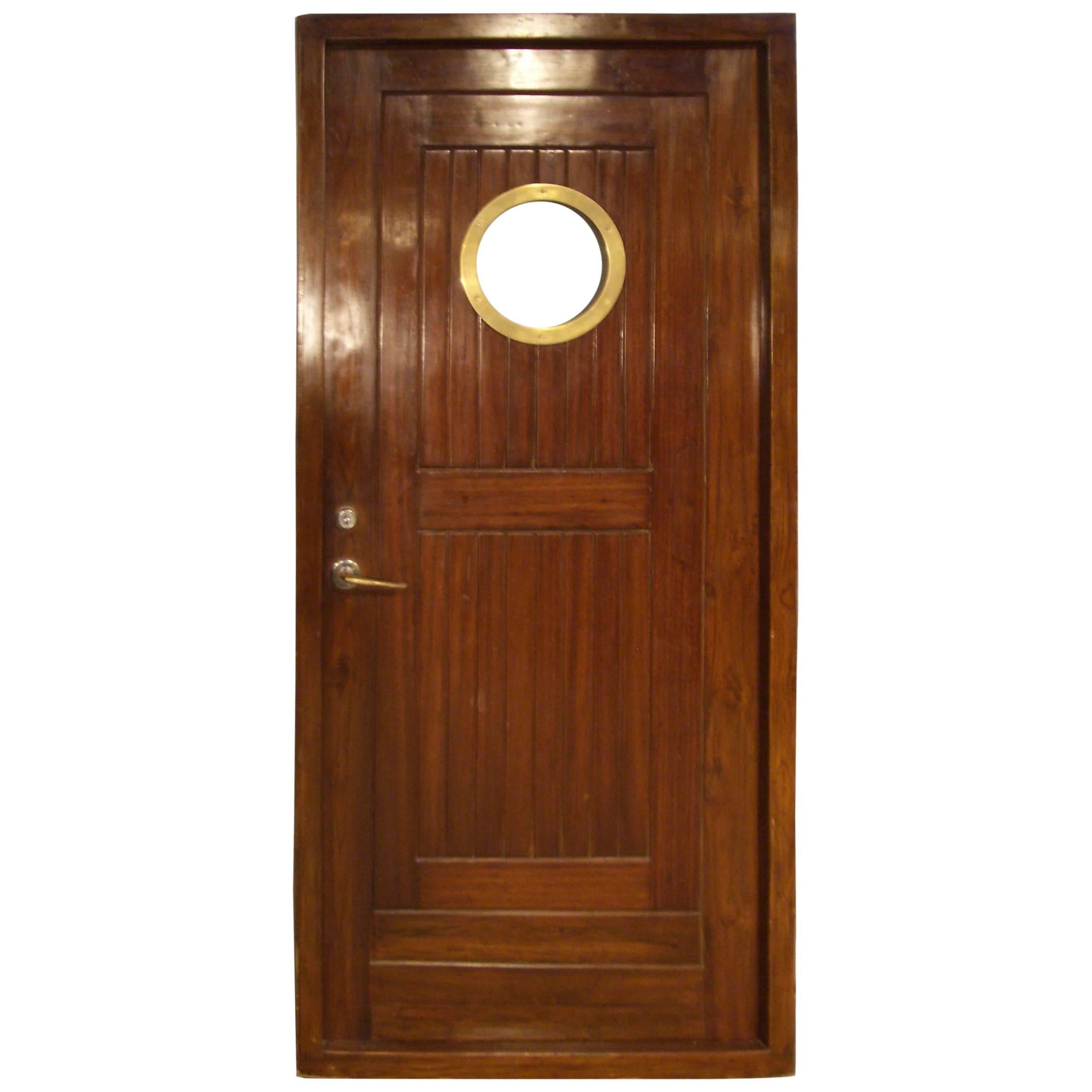 Beautiful Teak Cabin Door with Brass Porthole