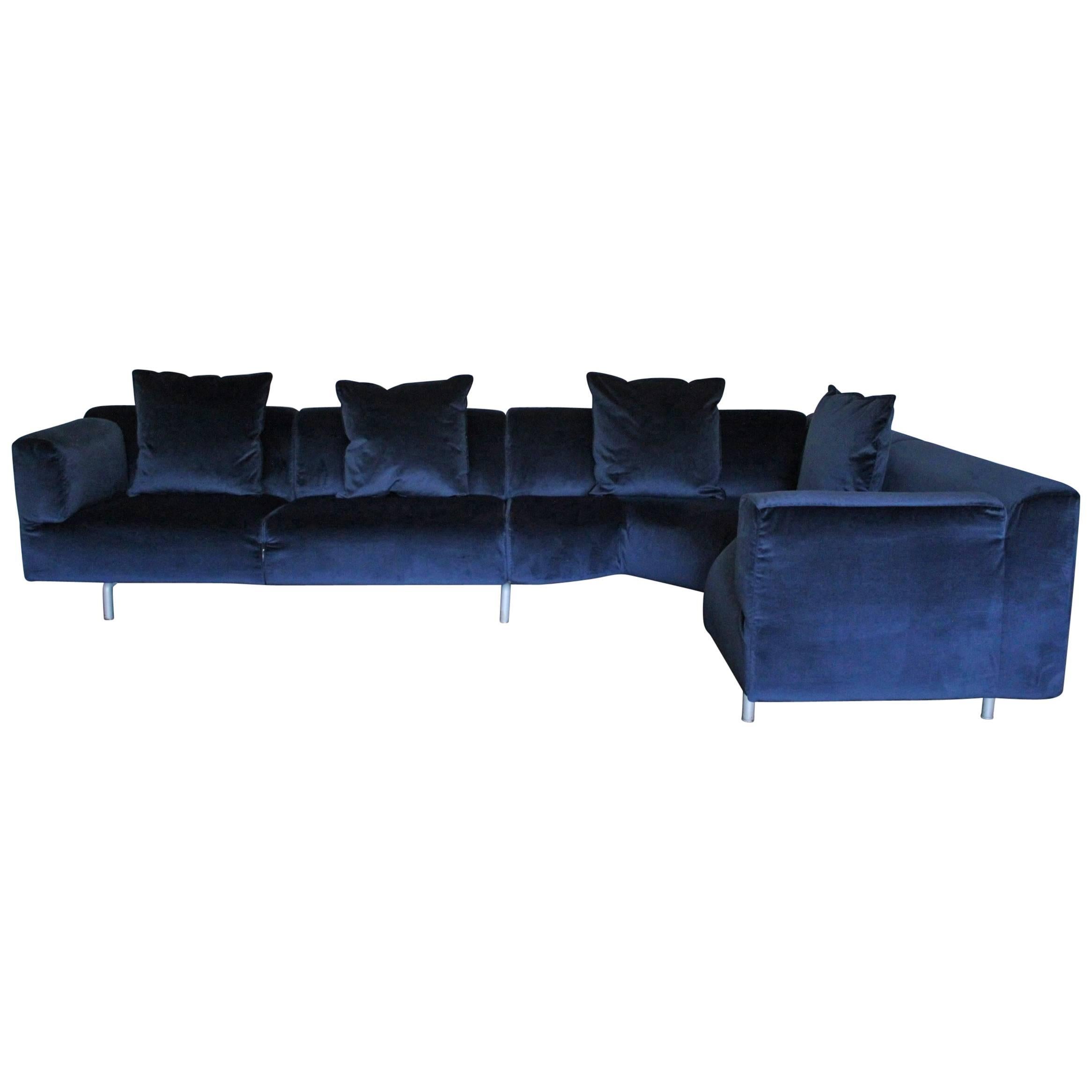 Cassina “250 Met” L-Shape Sectional Sofa in Navy Blue Velvet For Sale