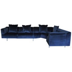 Used Cassina “250 Met” L-Shape Sectional Sofa in Navy Blue Velvet