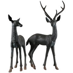 Pair of Bronze Sculptures of a Stag and a Doe