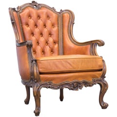 Chesterfield Baroque Leather Armchair Cognac Brown Three-Seat Couch Wood Retro