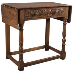 Antique Drop Flap Side Table, Victorian 17th Century Revival, English Oak