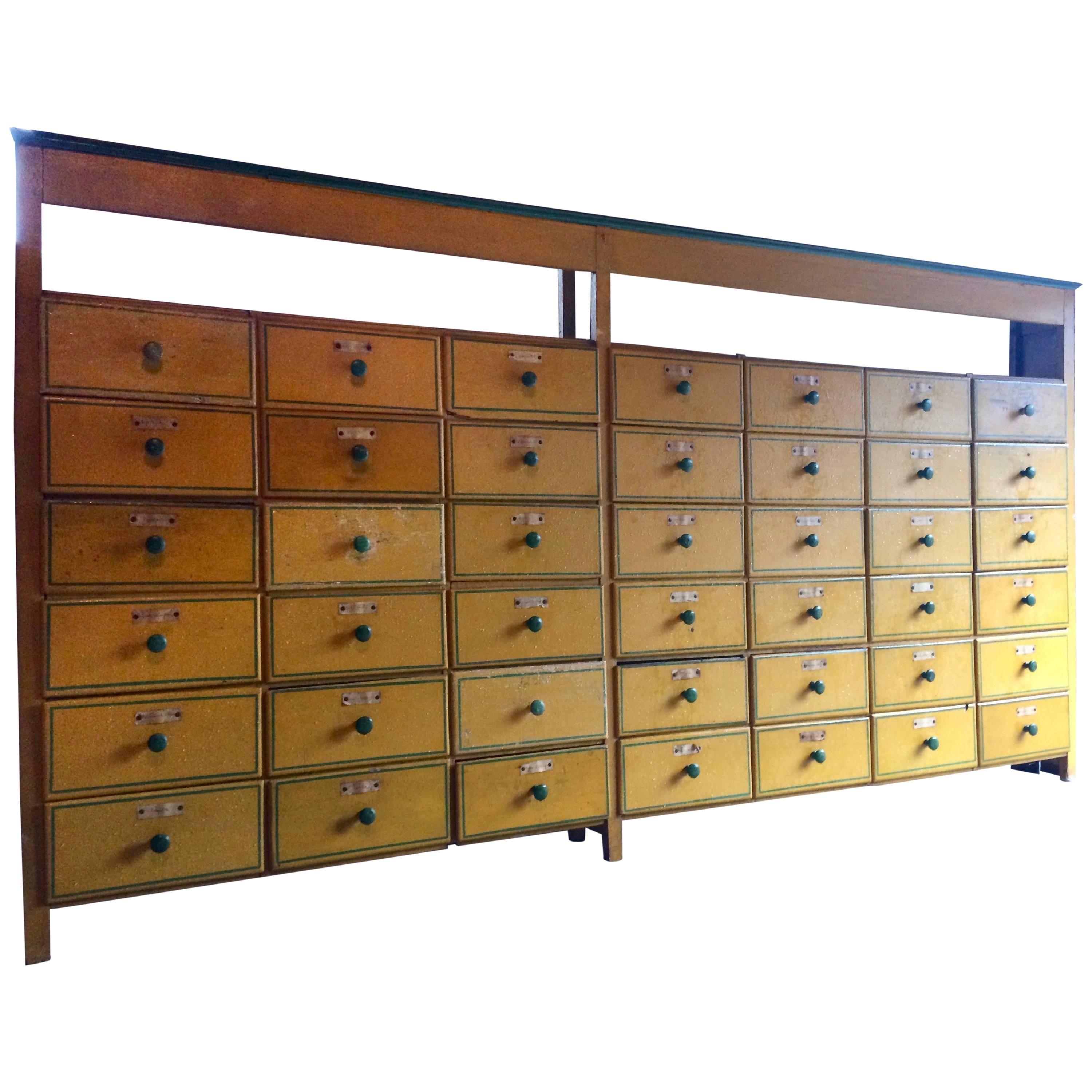 Early 20th Century Shop Haberdashery Yellow Forty Two-Drawer Solid Pine Cabinet
