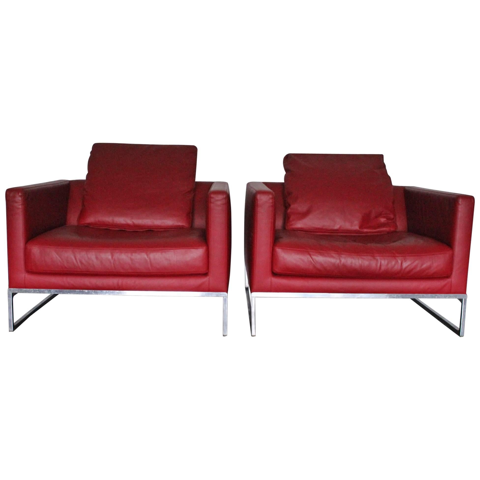 B&B Italia “Tight” Large Armchair in “Gamma” Red Leather