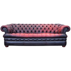 Chesterfield Sofa Leather Red Brown Three-Seat Couch Retro Vintage 