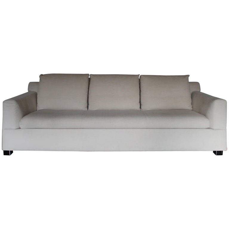 Minotti “Gilbert” Three-Seat Sofa in Neutral Cream “Corda” Fabric For Sale  at 1stDibs