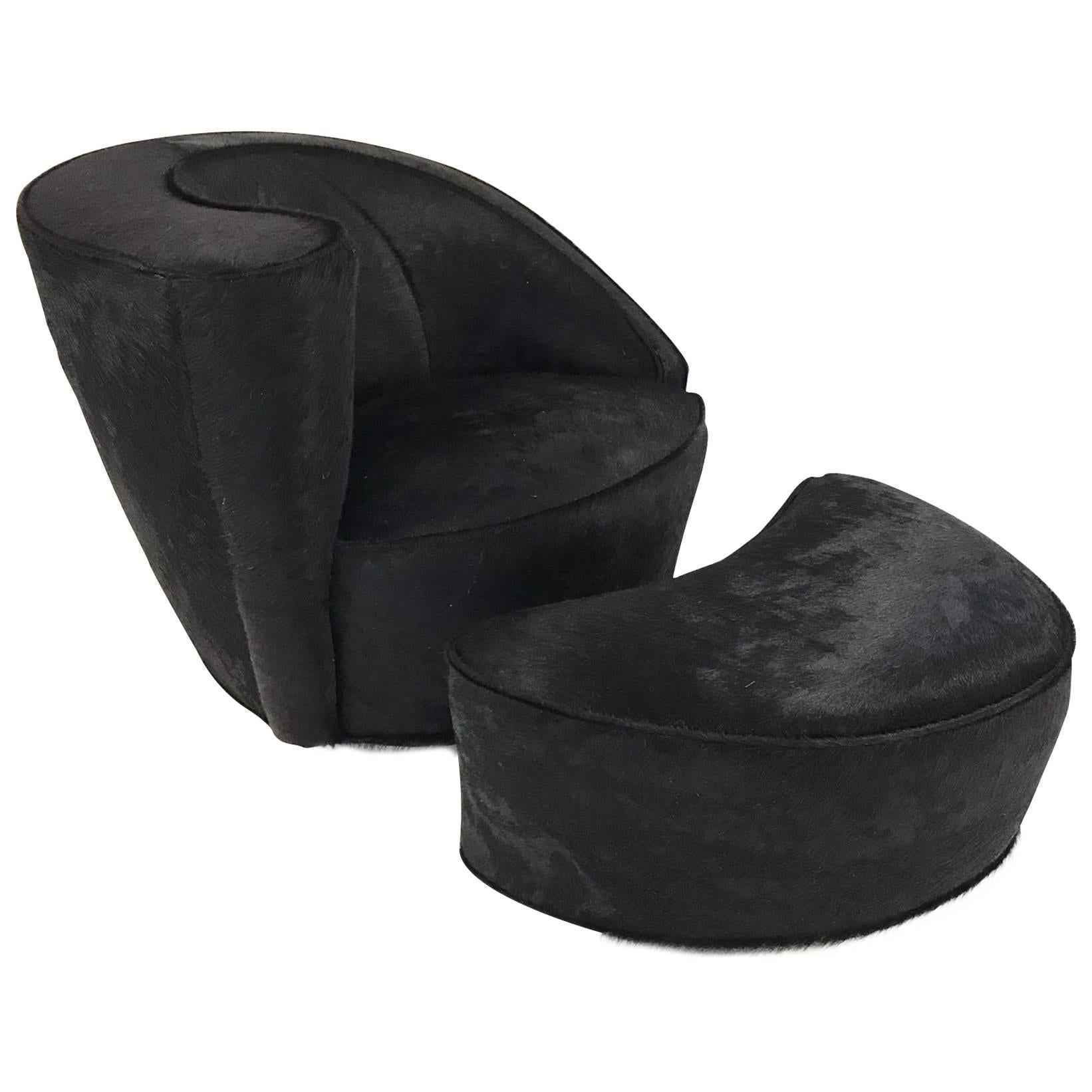 Vintage Vladimir Kagan Nautilus Chair and Ottoman in Brazilian Cowhide