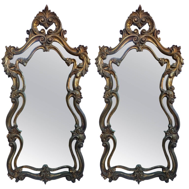 Pair of Rococo Style Wall Mirrors For Sale at 1stdibs