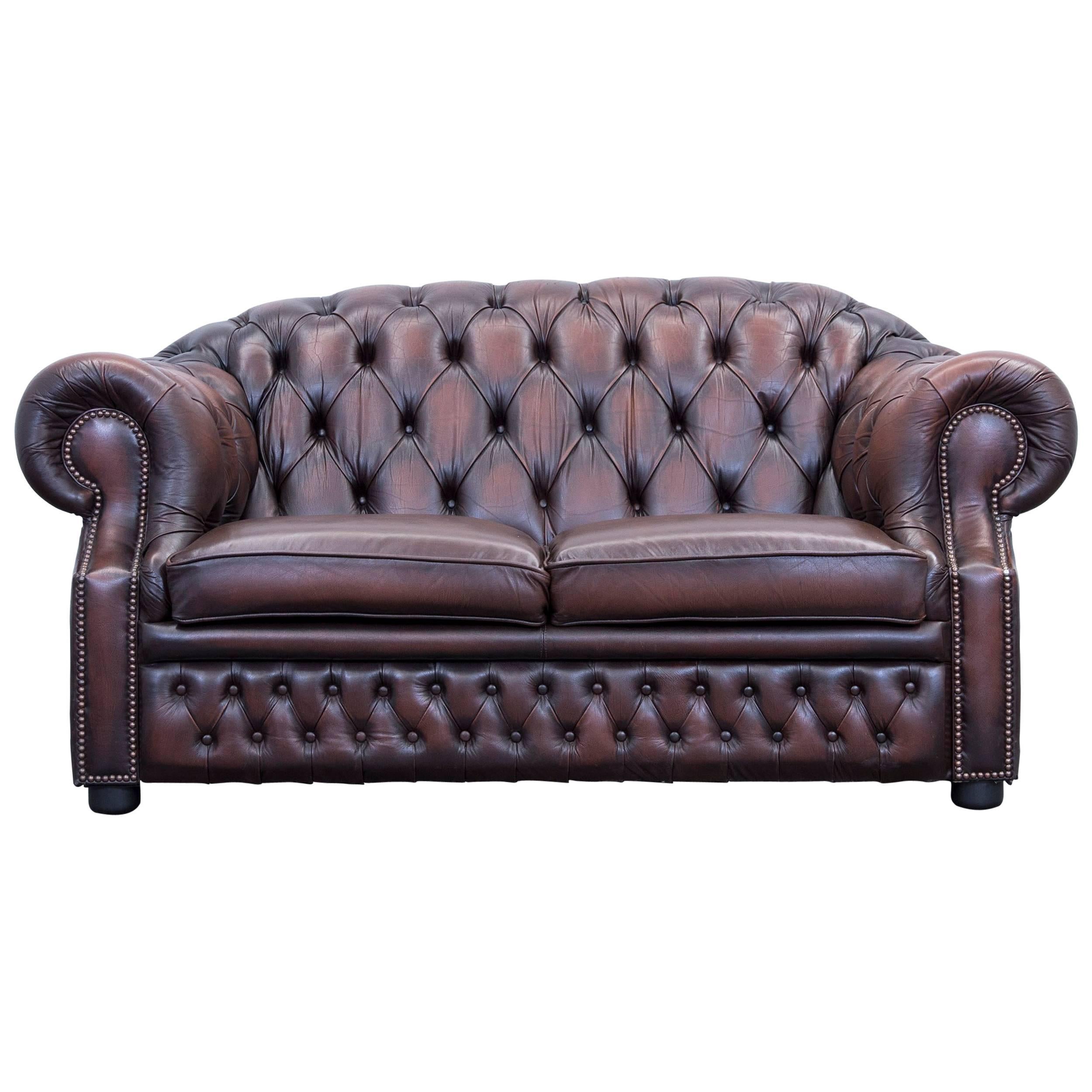 Chesterfield Centurion Leather Sofa Brown Red Two-Seat Vintage Retro