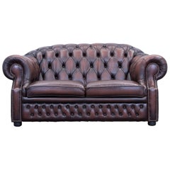 Chesterfield Centurion Leather Sofa Brown Red Two-Seat Vintage Retro