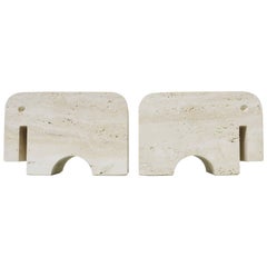 Vintage Pair of Bookends Elephant in Travertine by Fratelli Mannelli, 1970