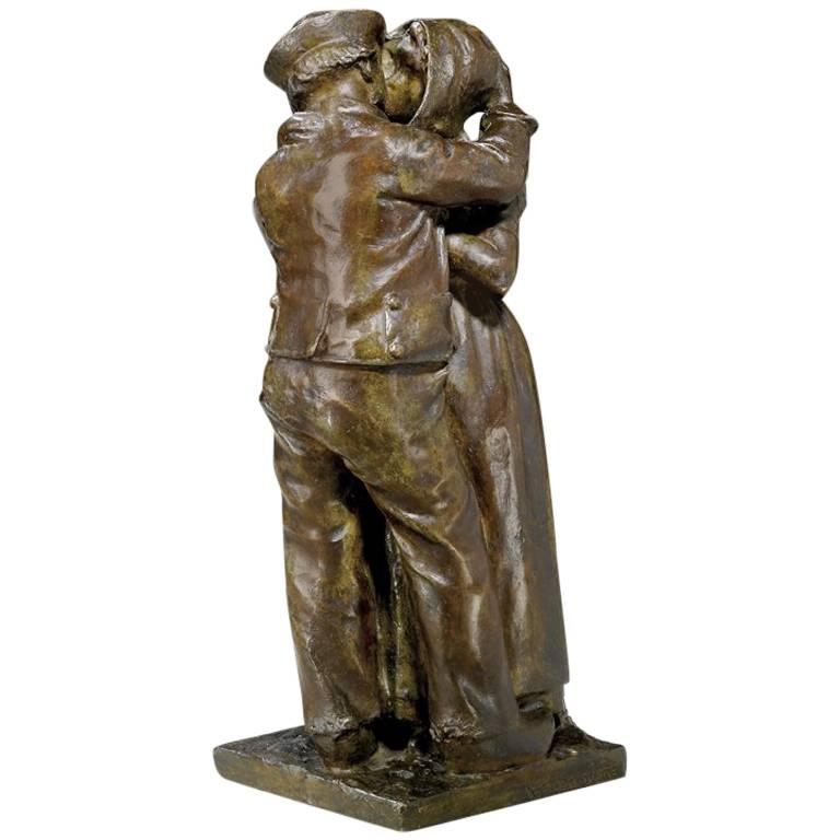 Raymond Sudre, "Le Baiser Zélandais", a Patinated Bronze Sculpture, Signed For Sale