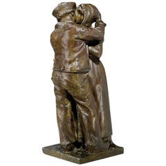 Raymond Sudre, "Le Baiser Zélandais", a Patinated Bronze Sculpture, Signed